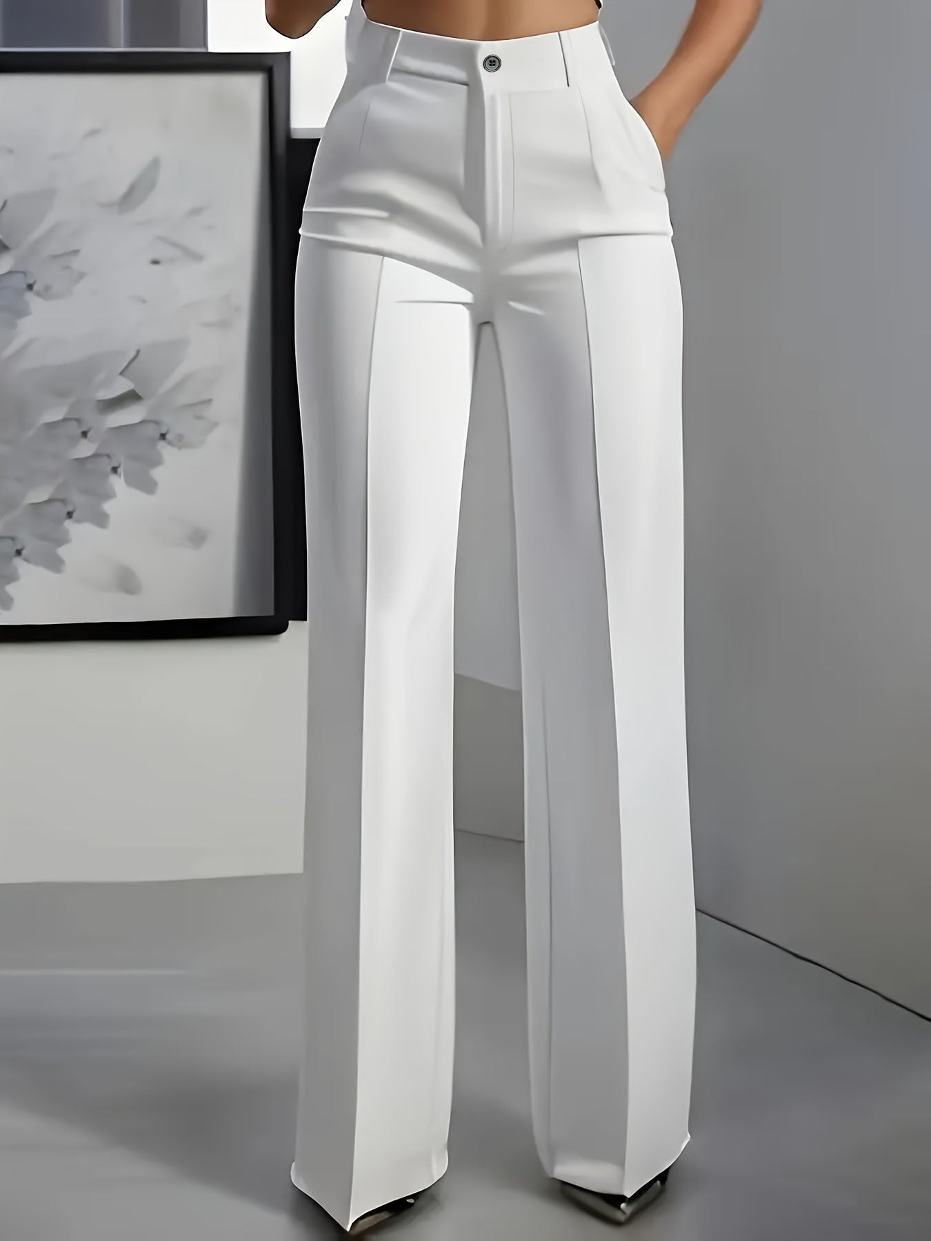High Waisted Wide Leg Pants for Women in White