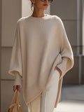 Oversized knit sweater for women in beige, front view of the draped fit