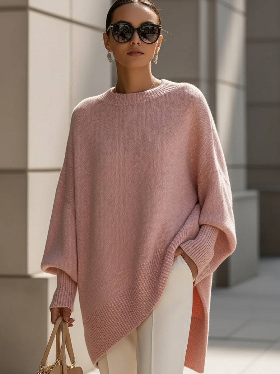 Oversized knit sweater for women in pink, front view