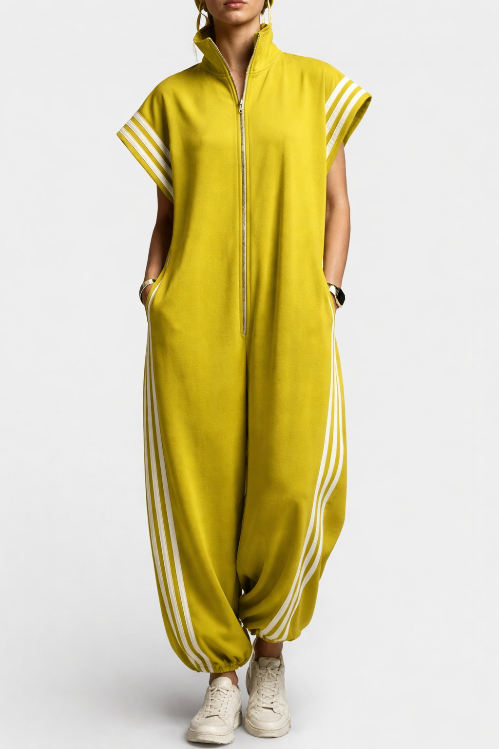 Sleeveless Zip Neck Jumpsuit for Women in Yellow