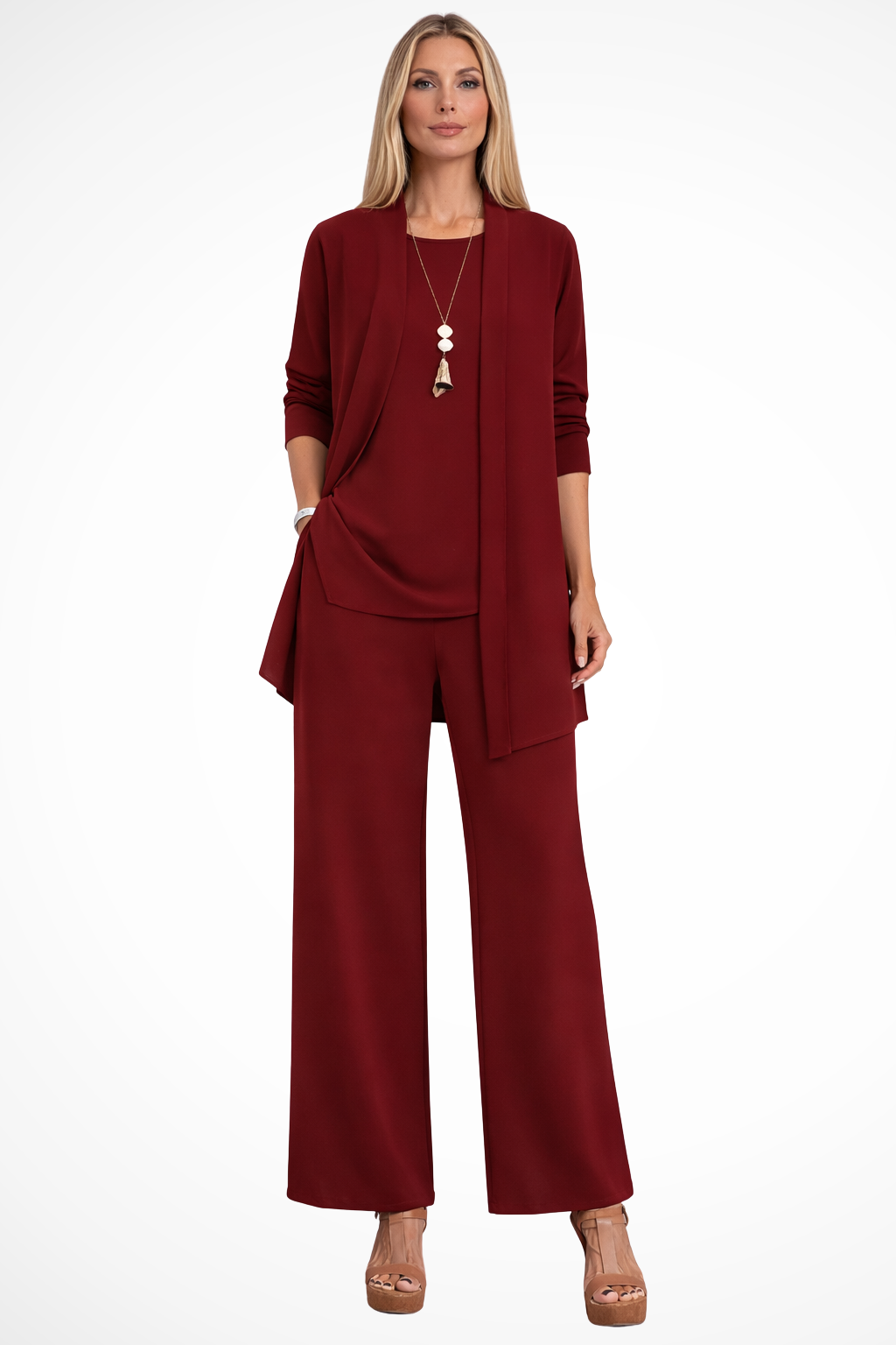 3 Piece Matching Set for Women in Wine Red