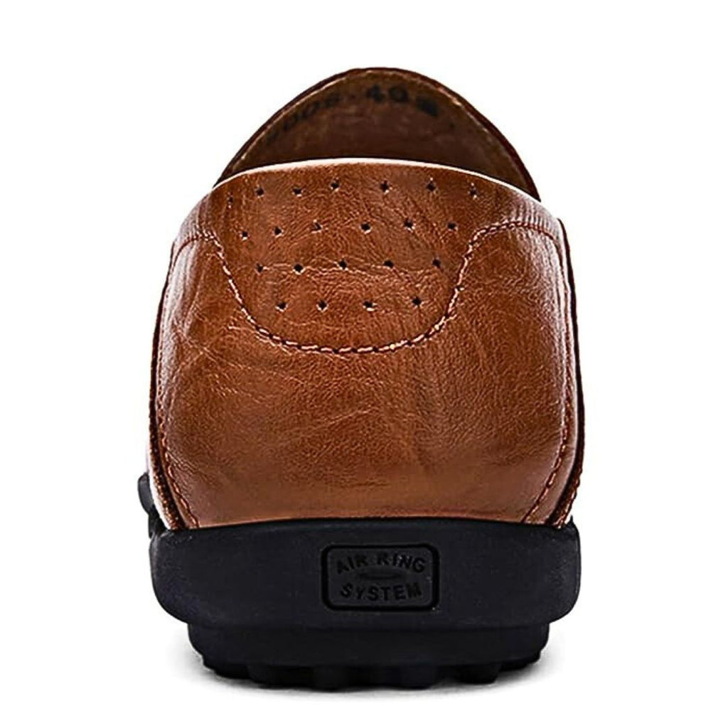 Leather loafers for men, close-up of the cushioned insole
