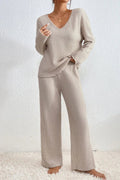 Ribbed Knit Matching Set for Women in Beige