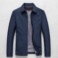 Casual jacket for men in blue, front view worn over a tee