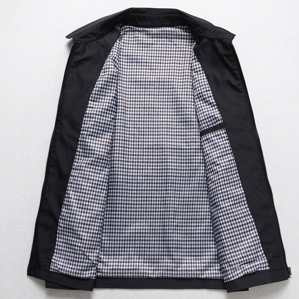 Casual jacket for men, side view showing the room through the shoulders