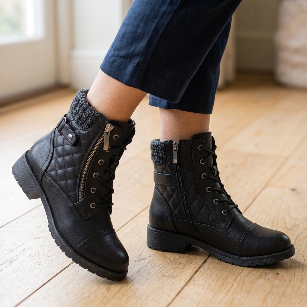 Block heel ankle boots for women in black leather