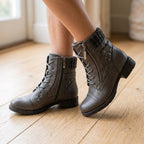 Block heel ankle boots for women in grey leather