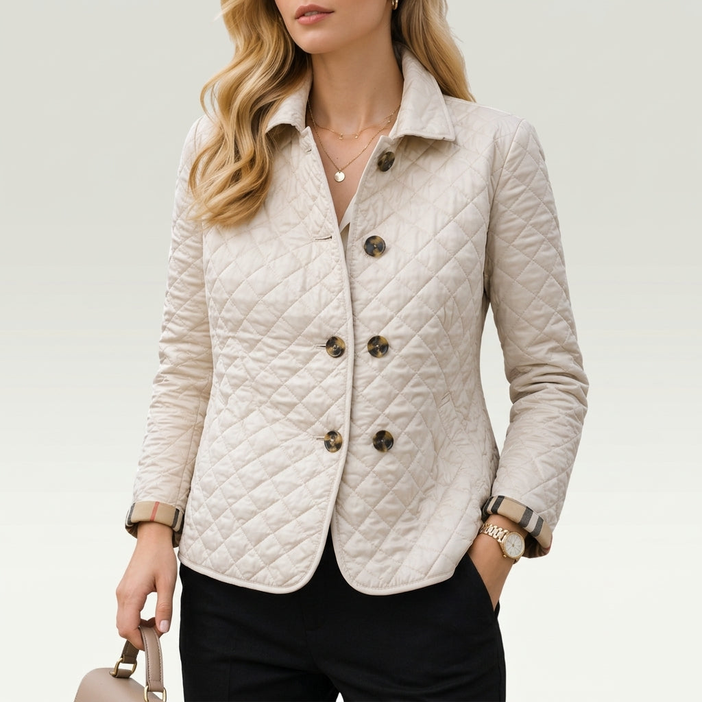 Women's quilted coat in Cream, shown against a plain studio background