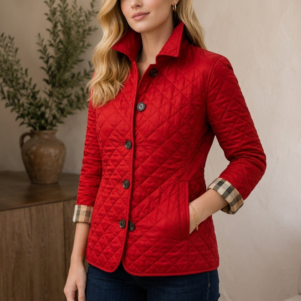 Women's quilted coat in Red, shown against a plain studio background