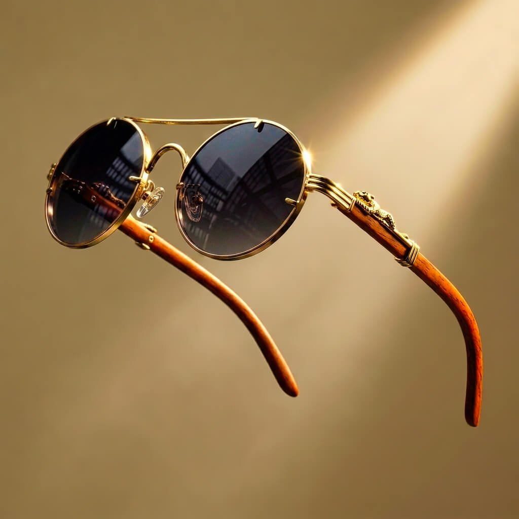 Round polarized sunglasses in onyx black with wooden temples