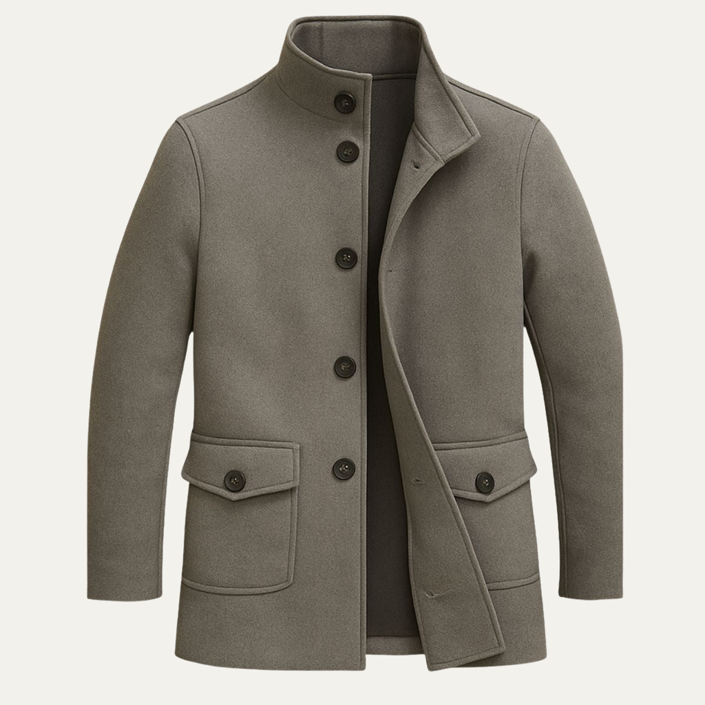 Tailored wool overcoat — front view