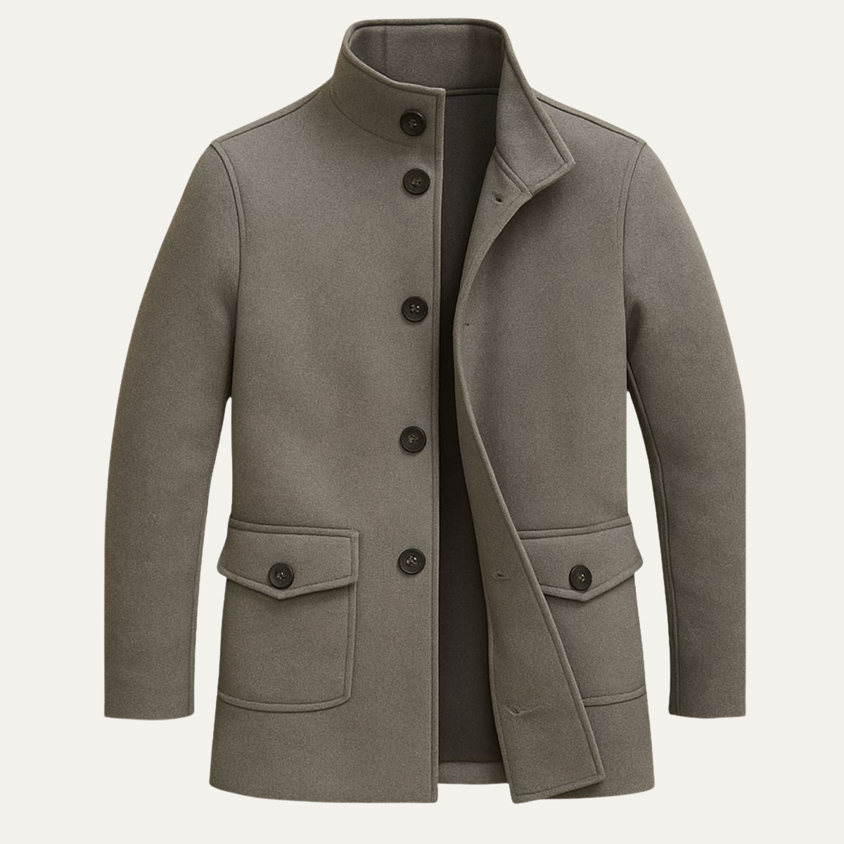 Tailored wool overcoat — front view