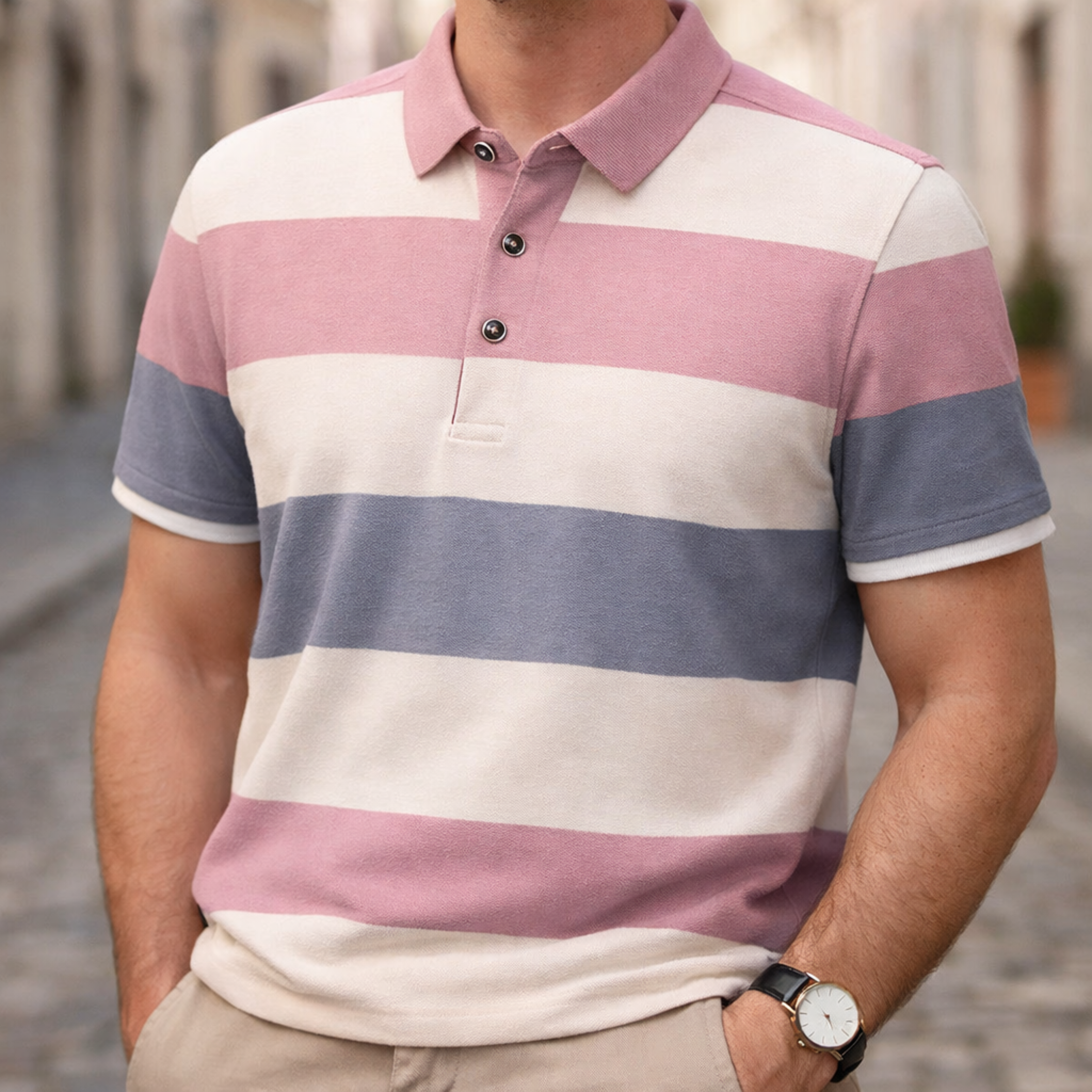 Short Sleeve Polo Shirt for Men in Pink