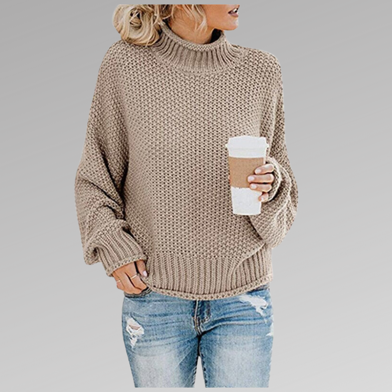 Knit Sweater for Women in beige — plain knit layering sweater, front view
