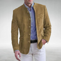 Lightweight jacket for men in khaki, front view showing the mandarin collar