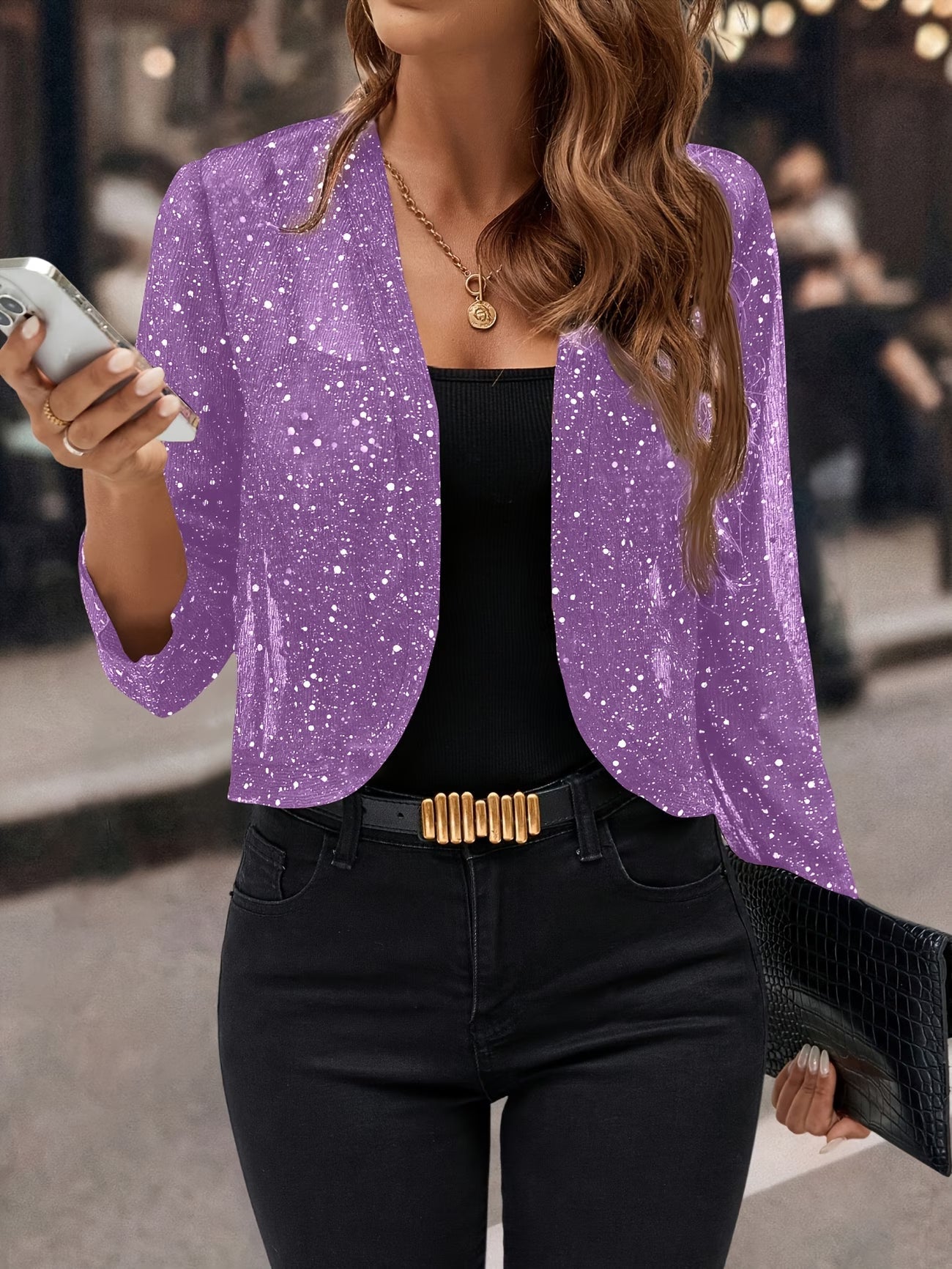 Sequin Cardigan Sweater for Women in Purple