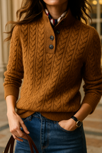 Vintage cable knit cashmere sweater for women, front view