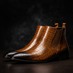 Brown snakeskin leather Chelsea boots for men, side view