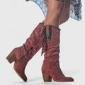 Red comfortable ankle boots with arch support for women, side view