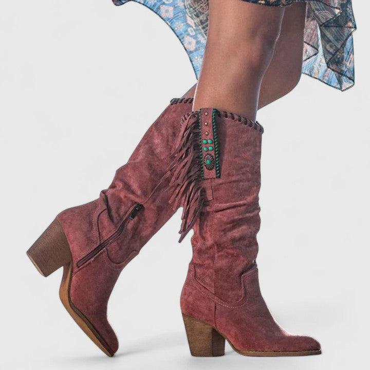 Red comfortable ankle boots with arch support for women, side view