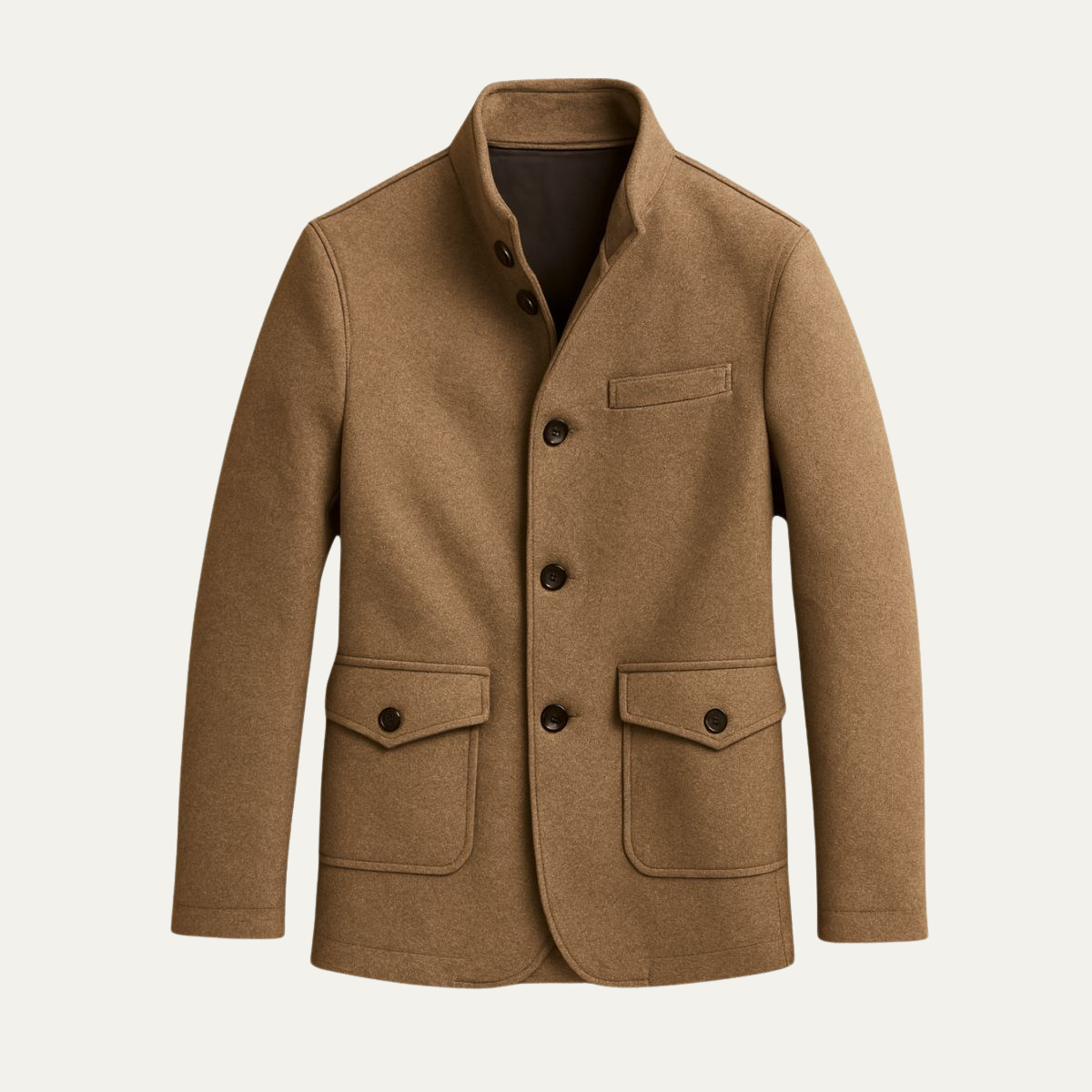 Tailored wool overcoat — pocket and placket detail