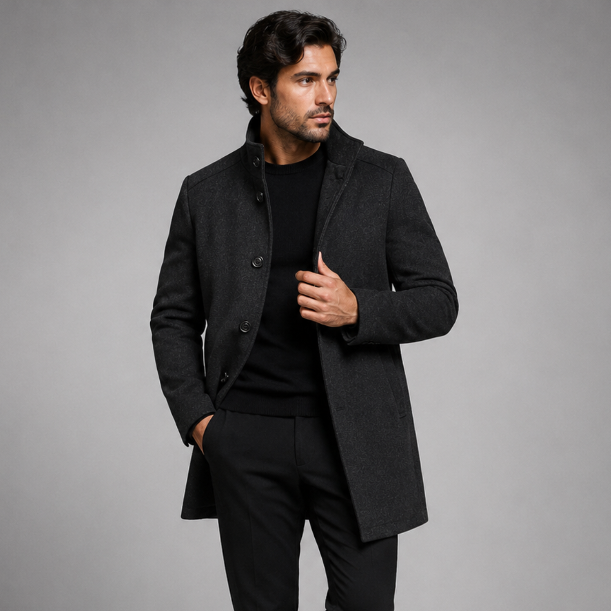 Insulated wool overcoat in Black
