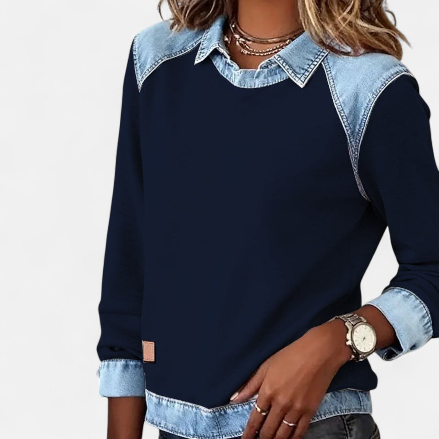 Women's long sleeve top in Navy Blue