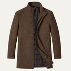 Insulated wool overcoat — front view