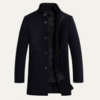 Insulated wool overcoat — pocket and placket detail