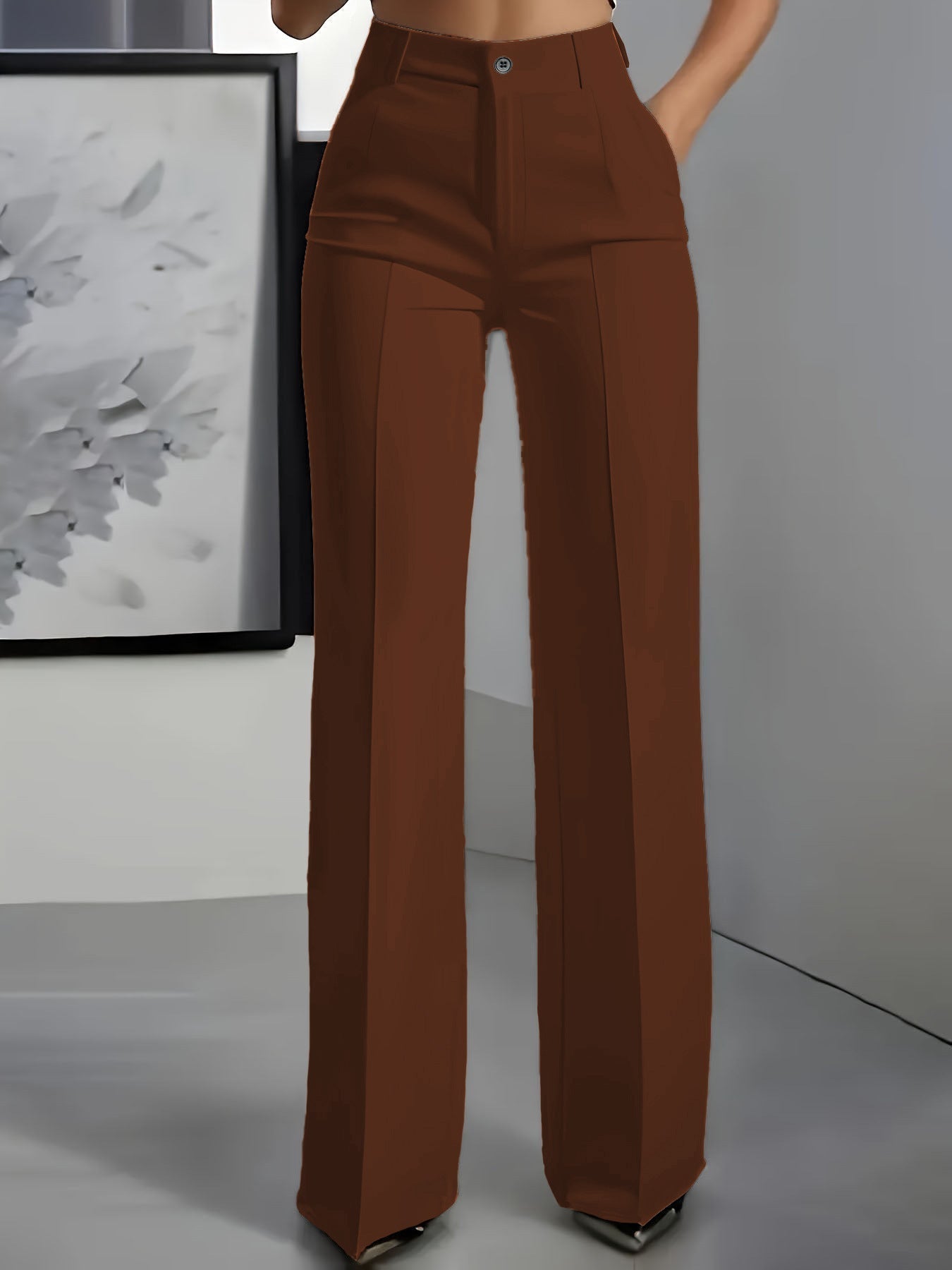 High Waisted Wide Leg Pants for Women in Brown