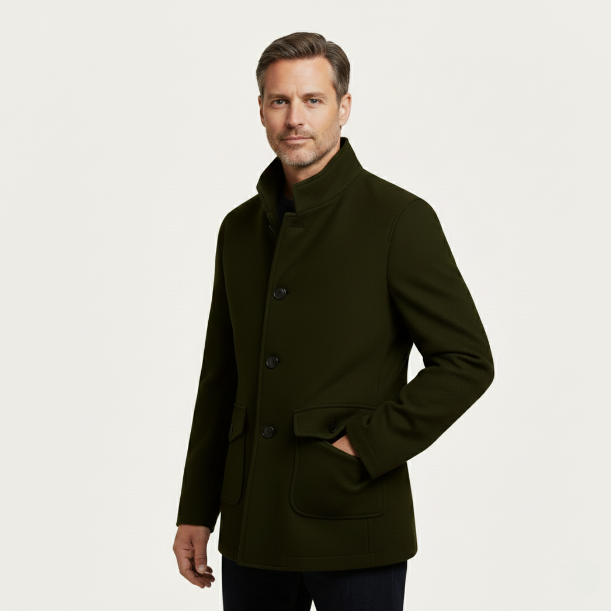 Tailored wool overcoat in Army green