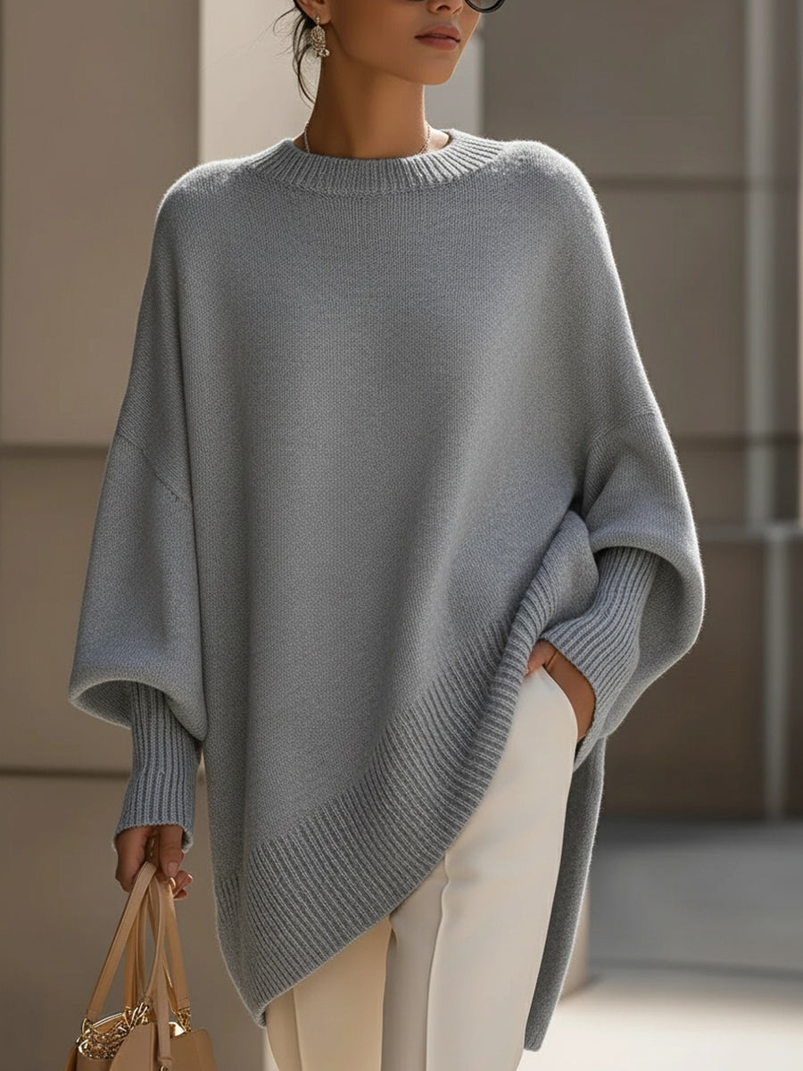 Oversized knit sweater for women in gray, front view