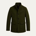 Tailored wool overcoat — worn open over a jumper
