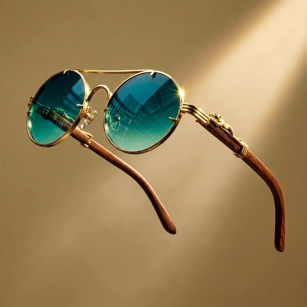 Round polarized sunglasses in emerald green with wooden temples