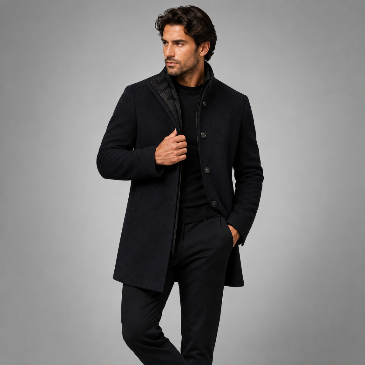 Insulated wool overcoat in Navy blue
