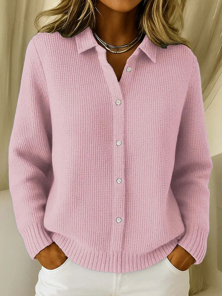 Pink longline cardigan sweater for women, front view
