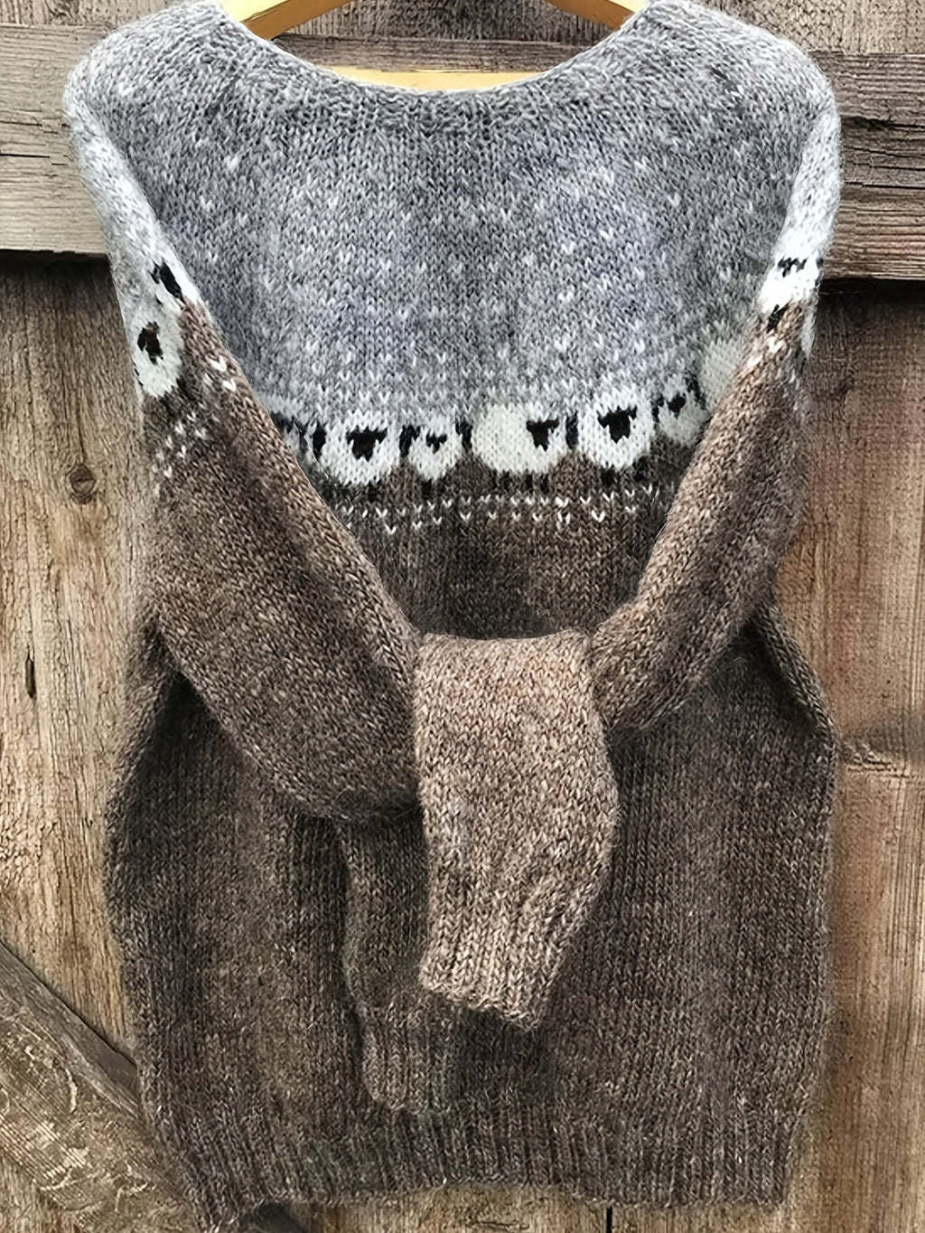 Gray sheep jacquard sweater for women, studio photo 1 of 6