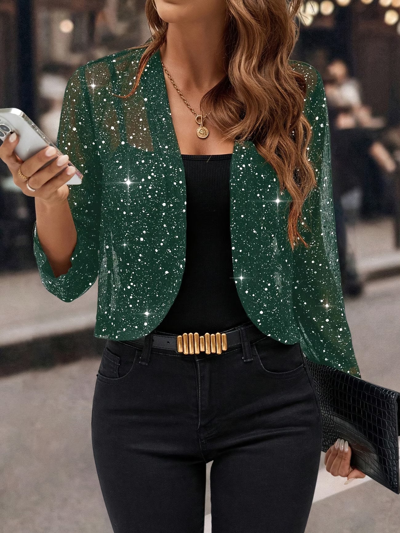 Sequin Cardigan Sweater for Women in Green