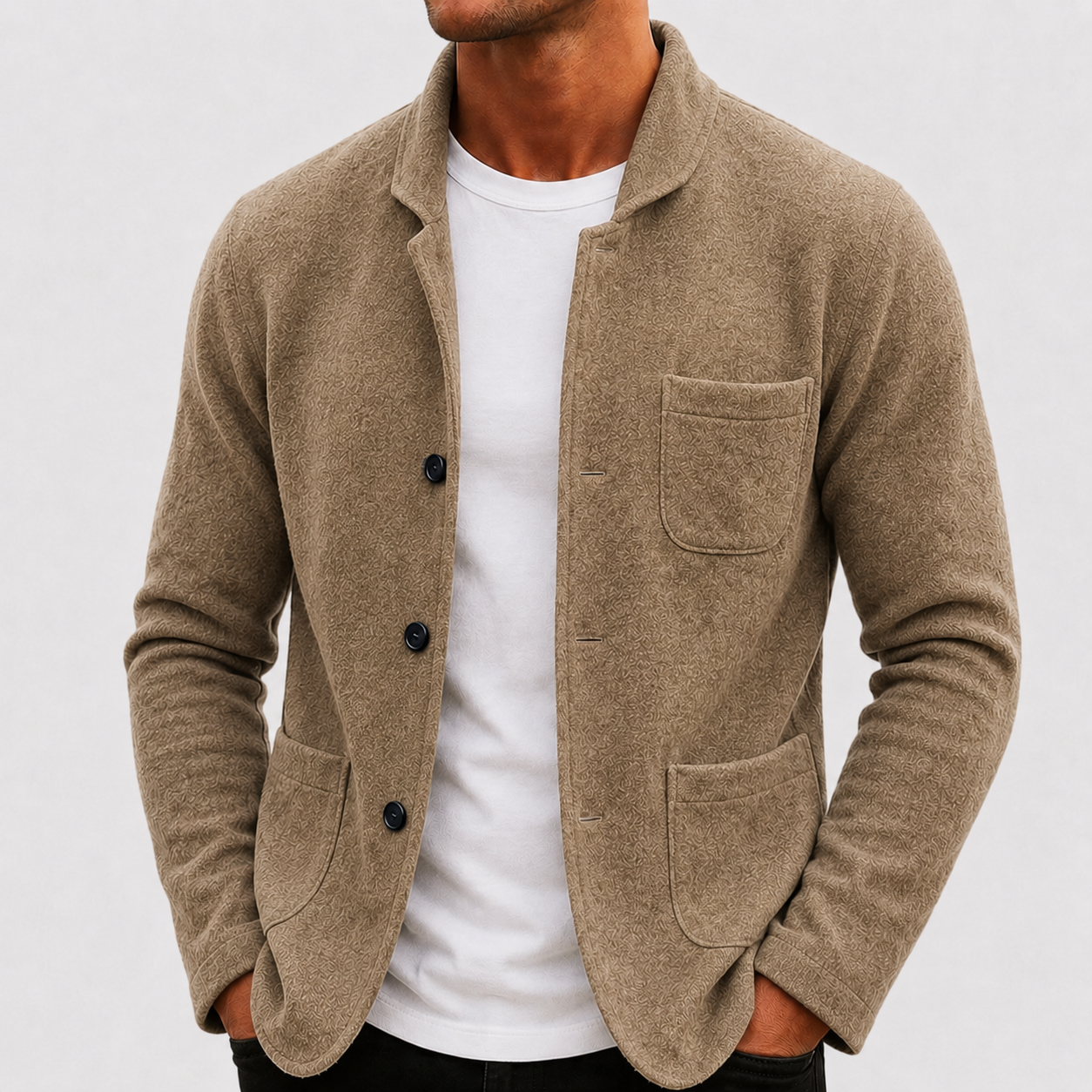 Men's Cardigan Sweater in Beige