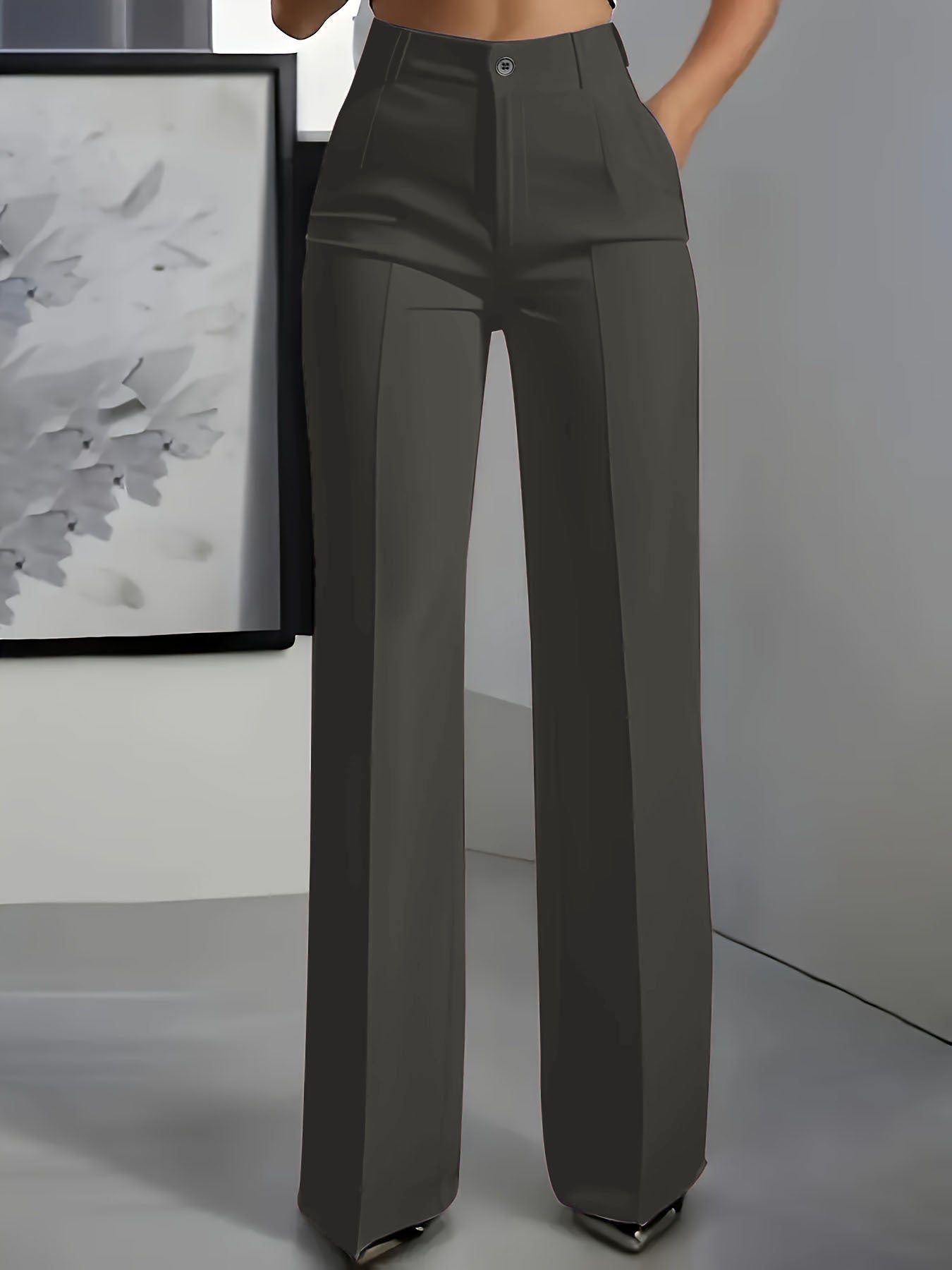 High Waisted Wide Leg Pants for Women in Dark Gray