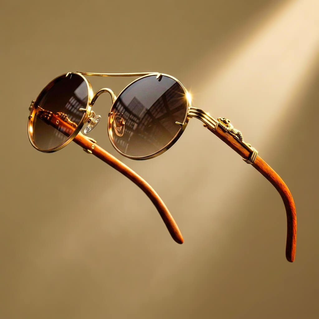 Round polarized sunglasses in cognac brown with wooden temples