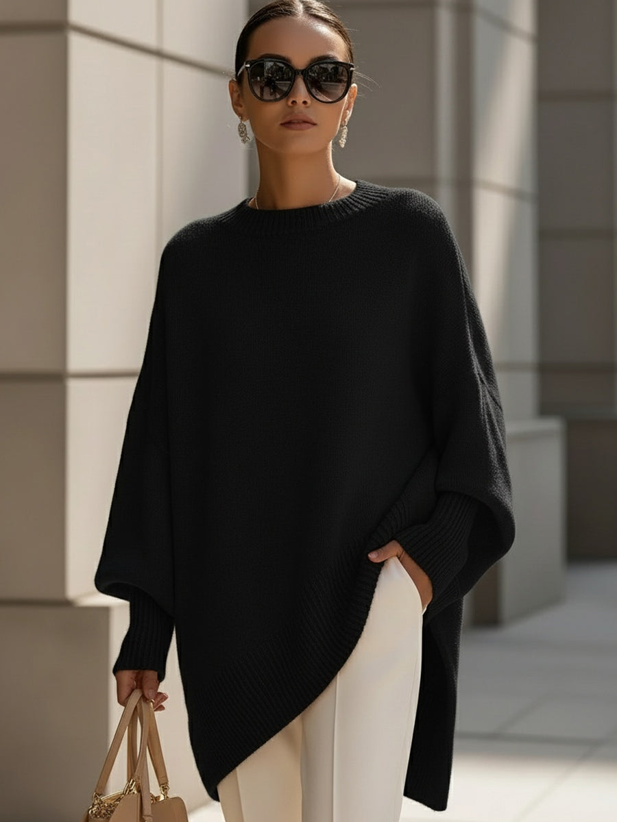 Oversized knit sweater for women in black, front view