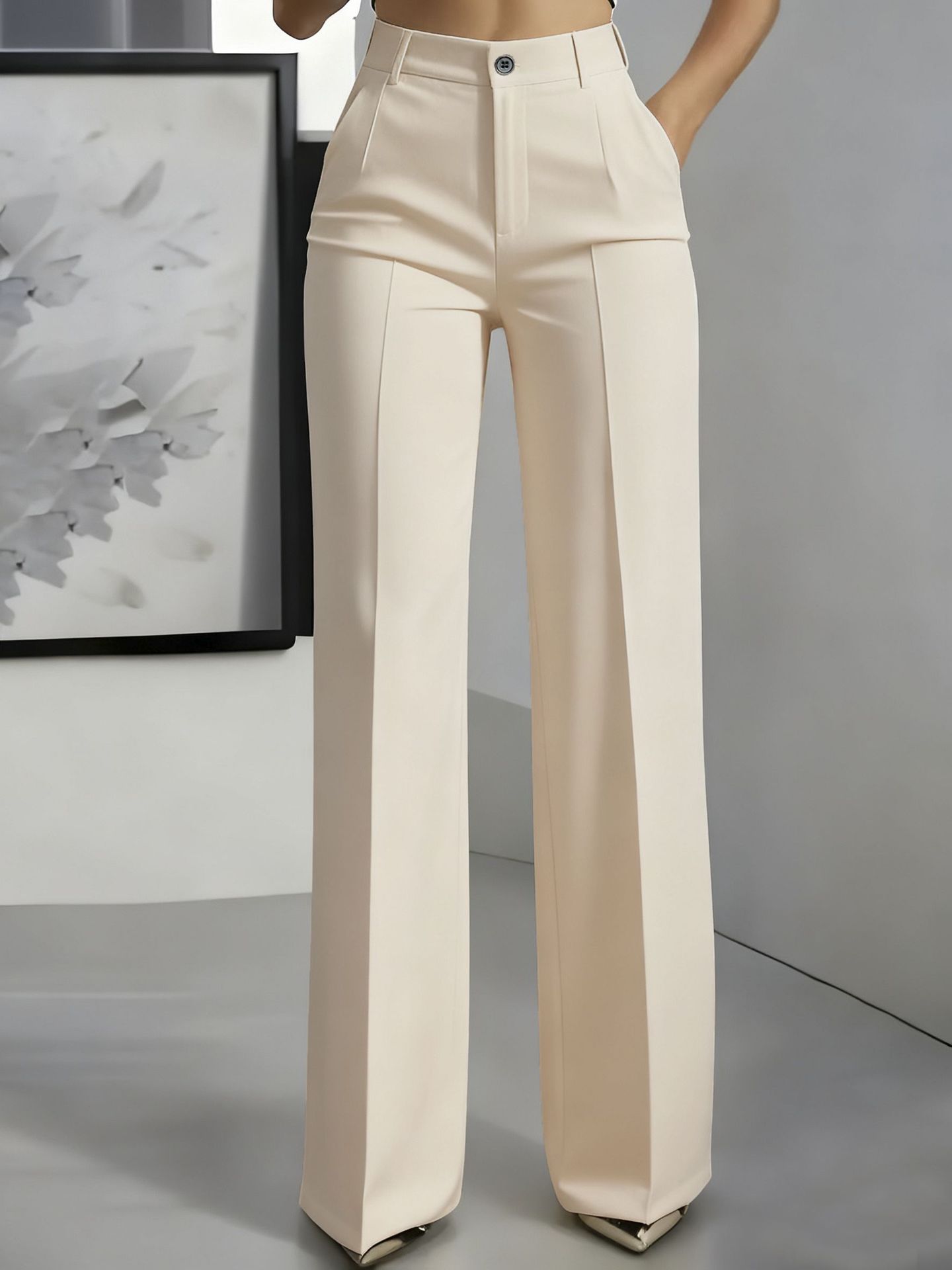 High Waisted Wide Leg Pants for Women in Apricot