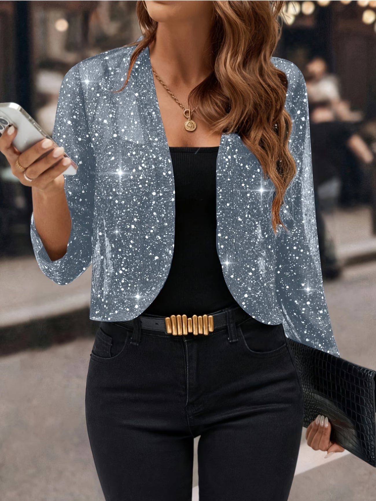 Sequin Cardigan Sweater for Women in Gray