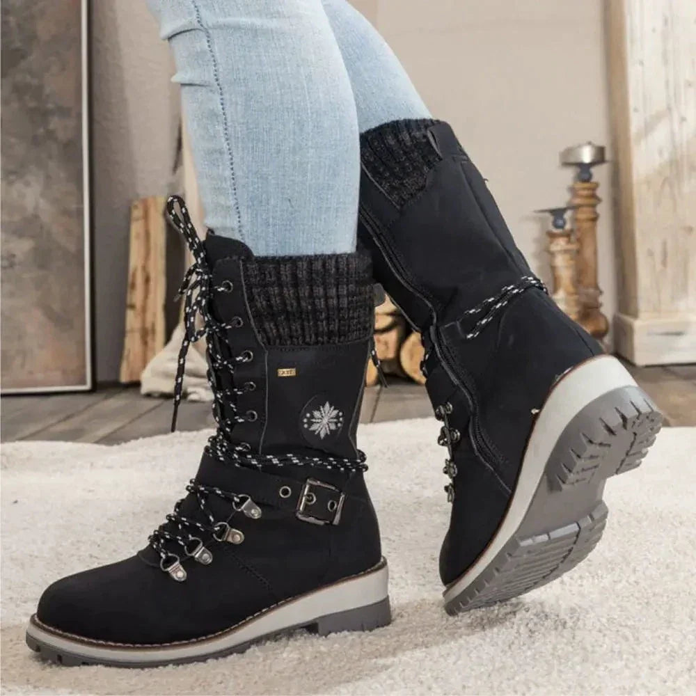 Black orthopedic winter boot for women, upright product view