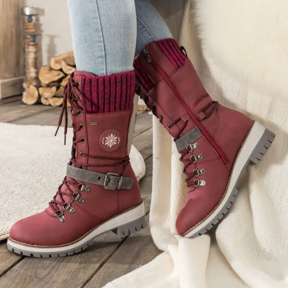 Red cold-resistant winter boot for women, product view