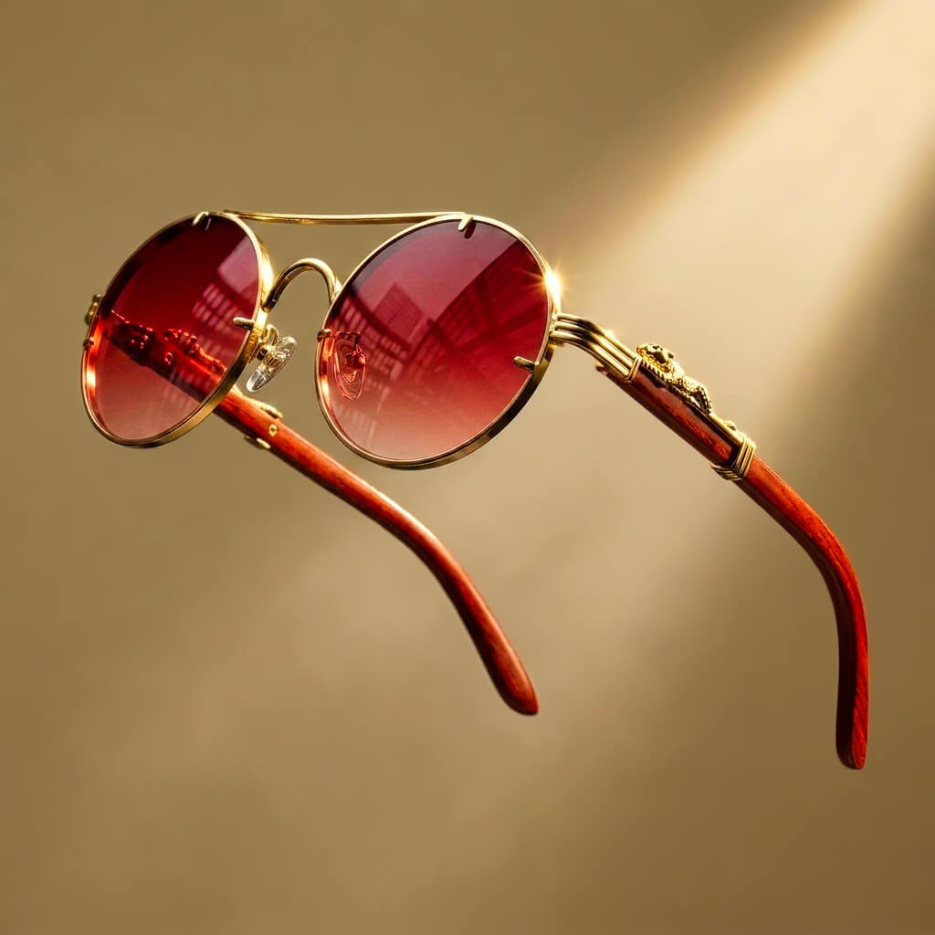 Round polarized sunglasses in blossom pink with wooden temples