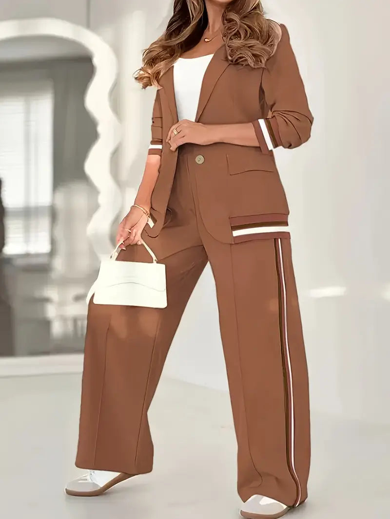 Women's pajama set in Dark Brown, matching top and bottom front view