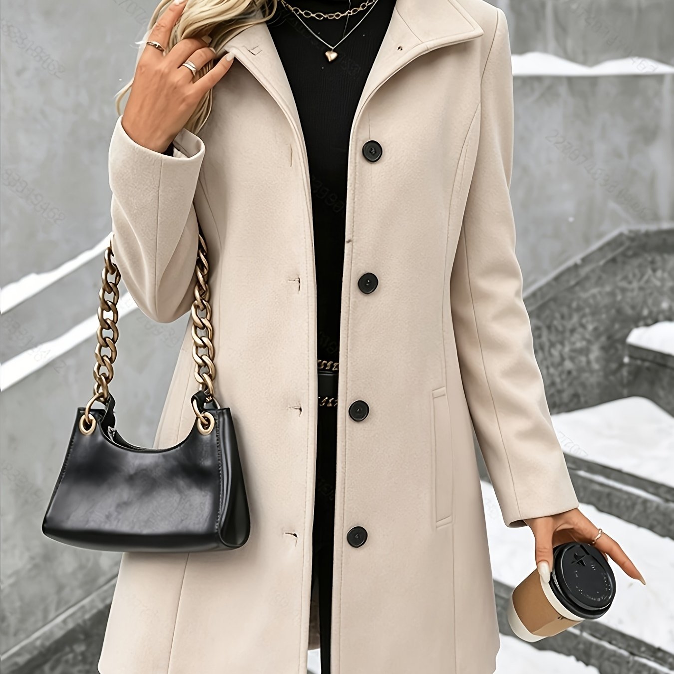 Longline Wool Coat for Women in Apricot