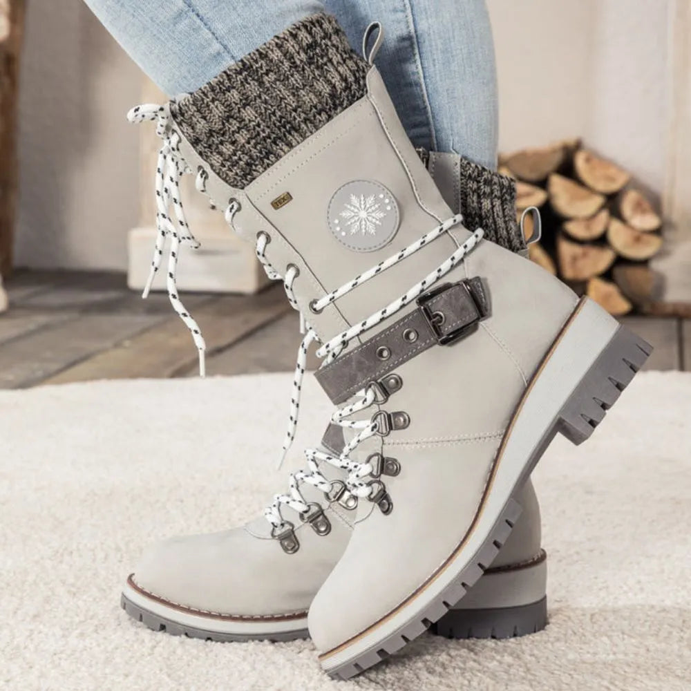 Light gray insulated winter boot, side product view